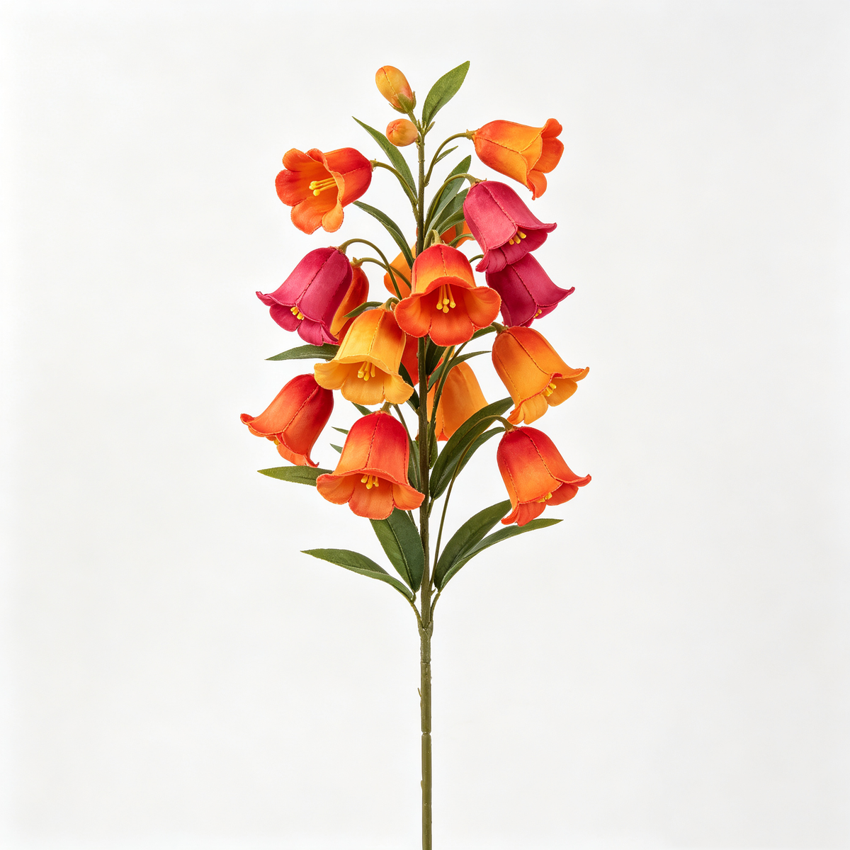 Artificial Bellflower Stem Orange Red Hued Blooms