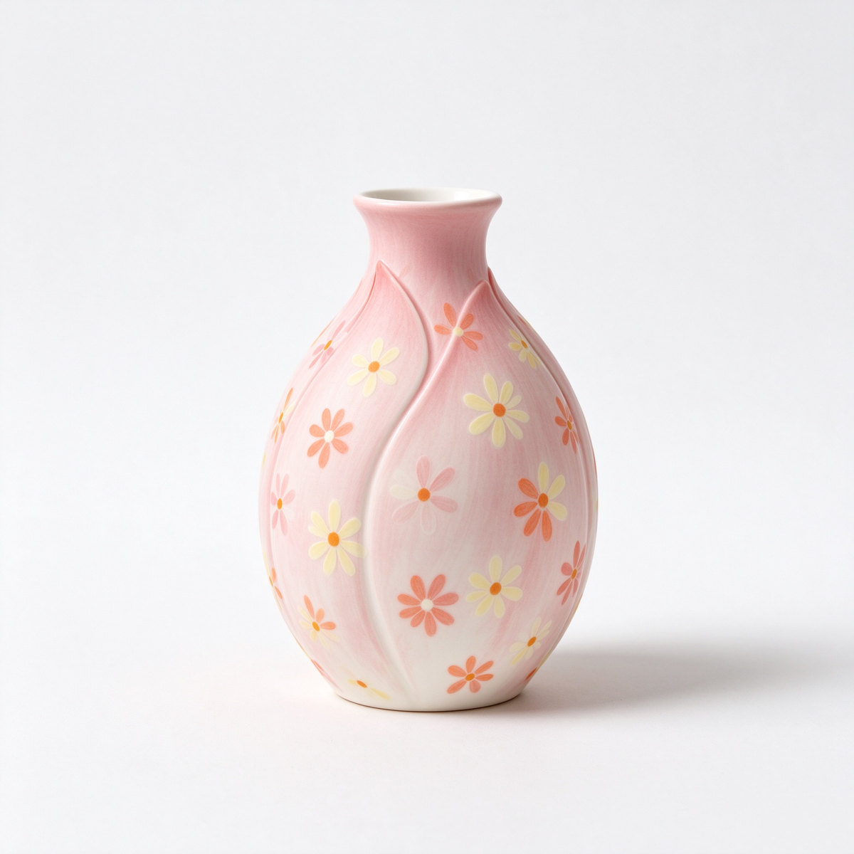 Pastel Pink Daisy Embossed Ceramic Vase