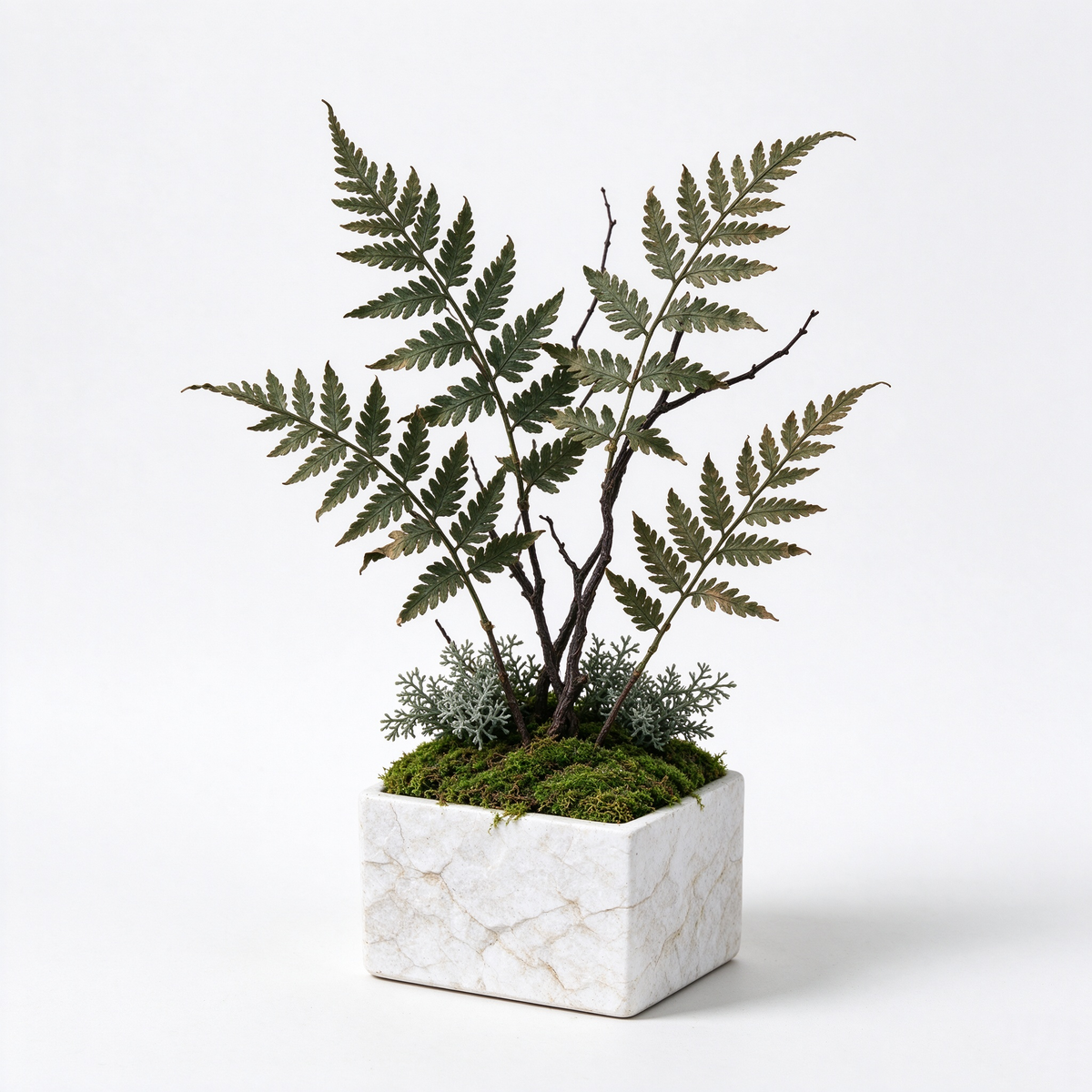 Artificial Fern Arrangement in Marble Square Pot