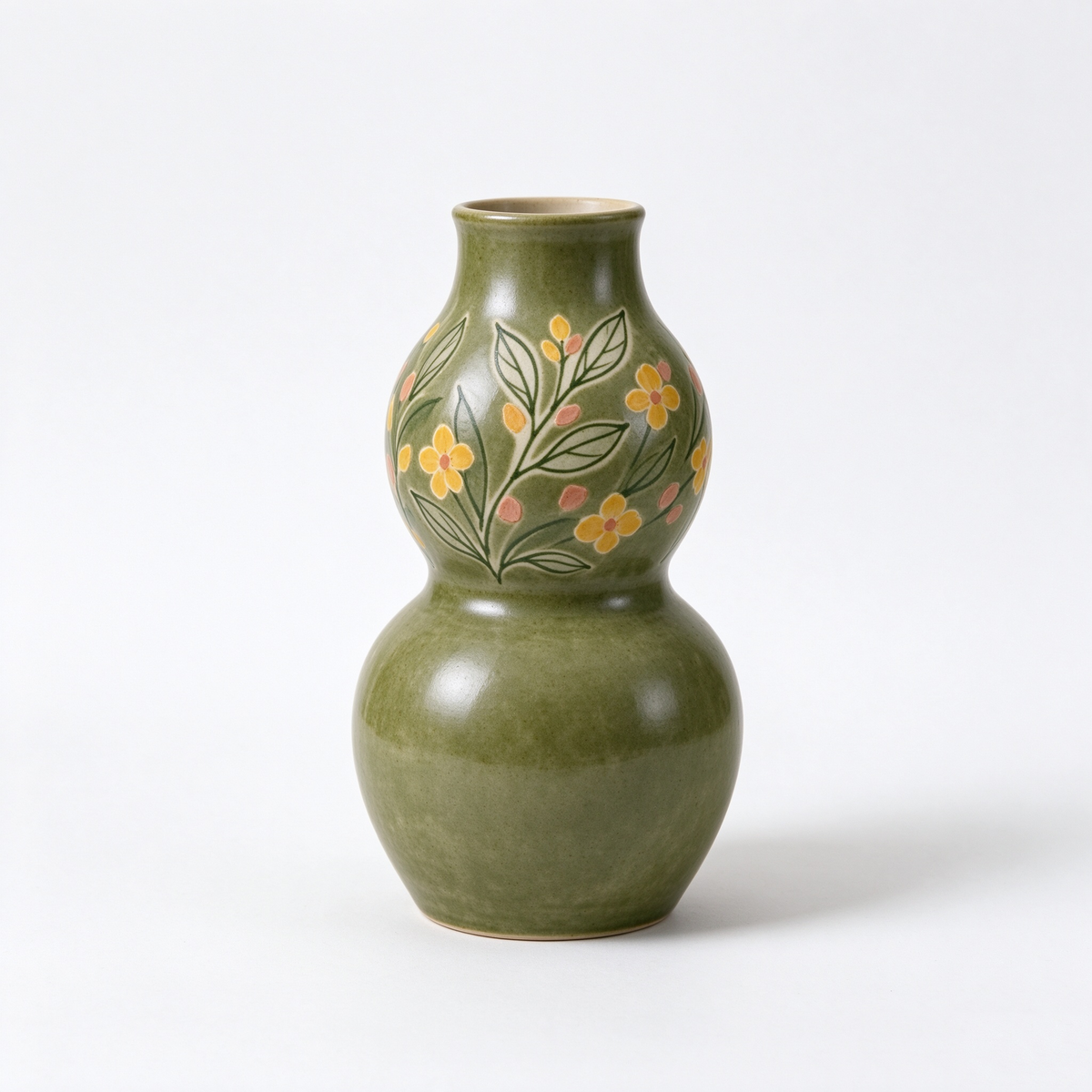 Gourd Shaped Hand Painted Floral Ceramic Vase