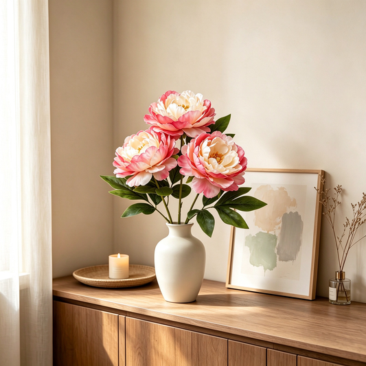 Artificial Peony Stem with 3 Large Blooms