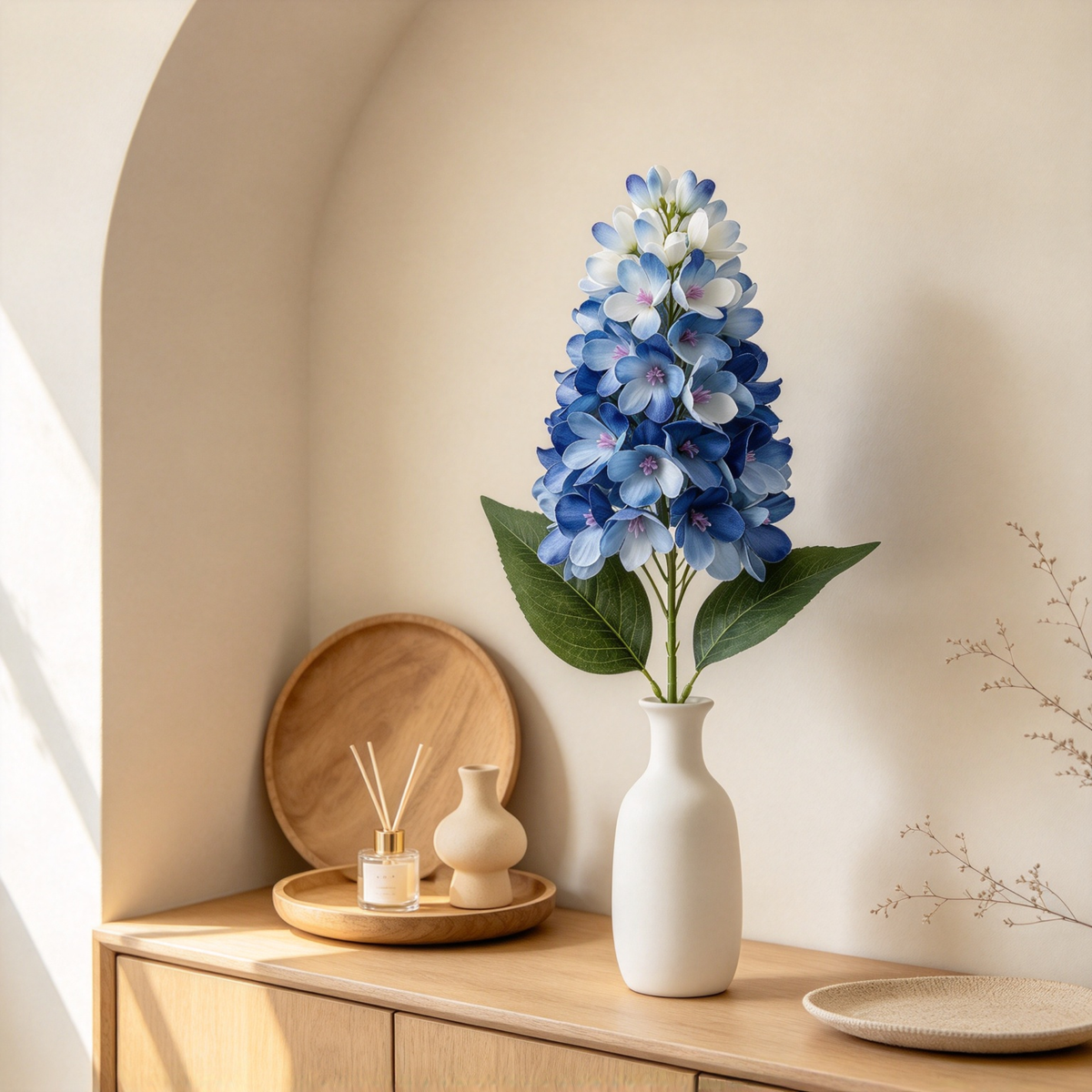 Artificial Cone Hydrangea Stem Blue White Blooms