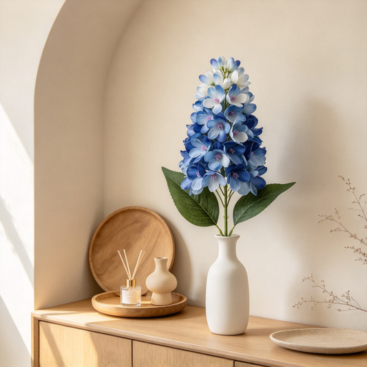 Artificial Cone Hydrangea Stem Blue White Blooms