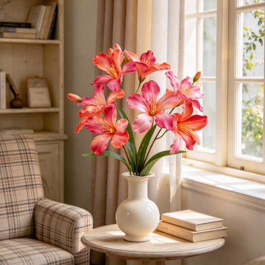 Artificial Gloriosa Lily Stem Pink Red Gradient