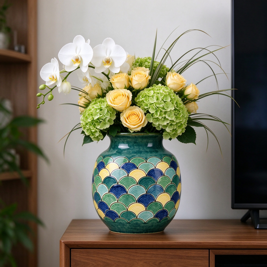 Multicolor Scale Pattern Green Ceramic Vase