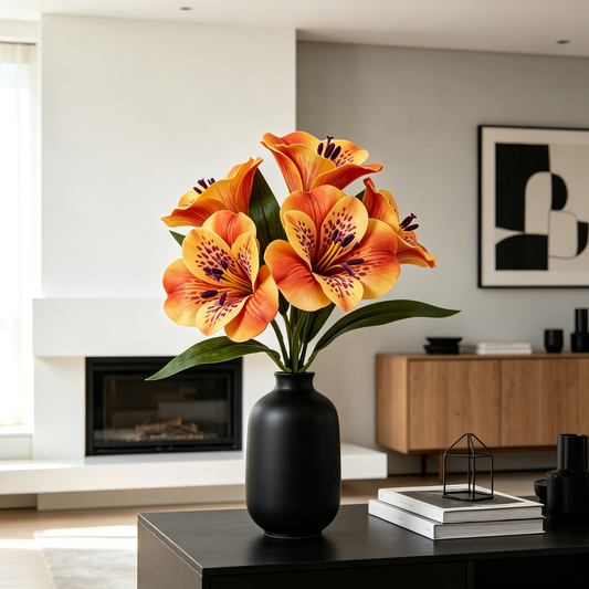 Artificial Alstroemeria Stem Orange Spotted Blooms
