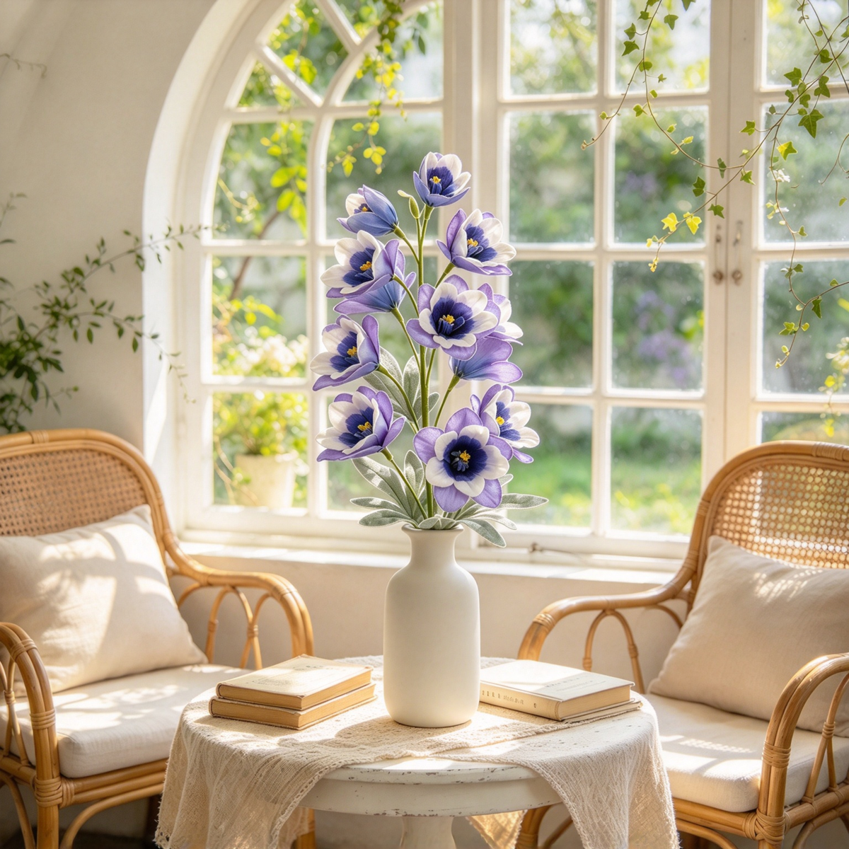 Artificial Delphinium Stem Blue White Two Tone Flowers