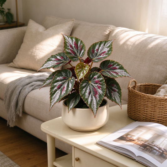 Artificial Variegated Begonia Potted Plant