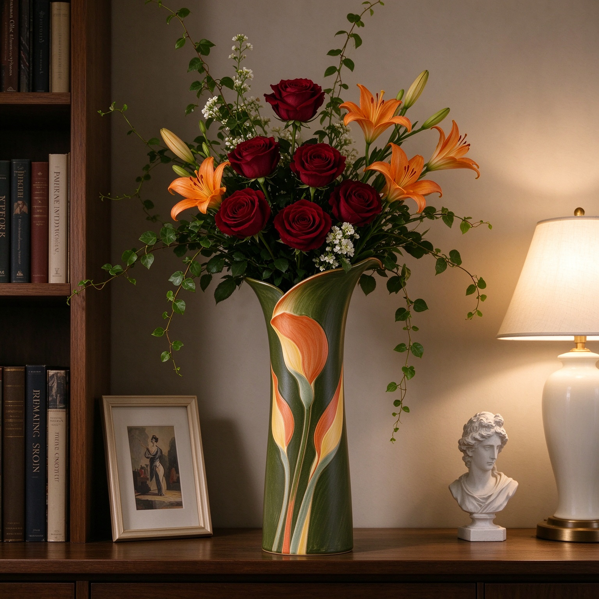 Calla Lily Hand Painted Tall Ceramic Vase