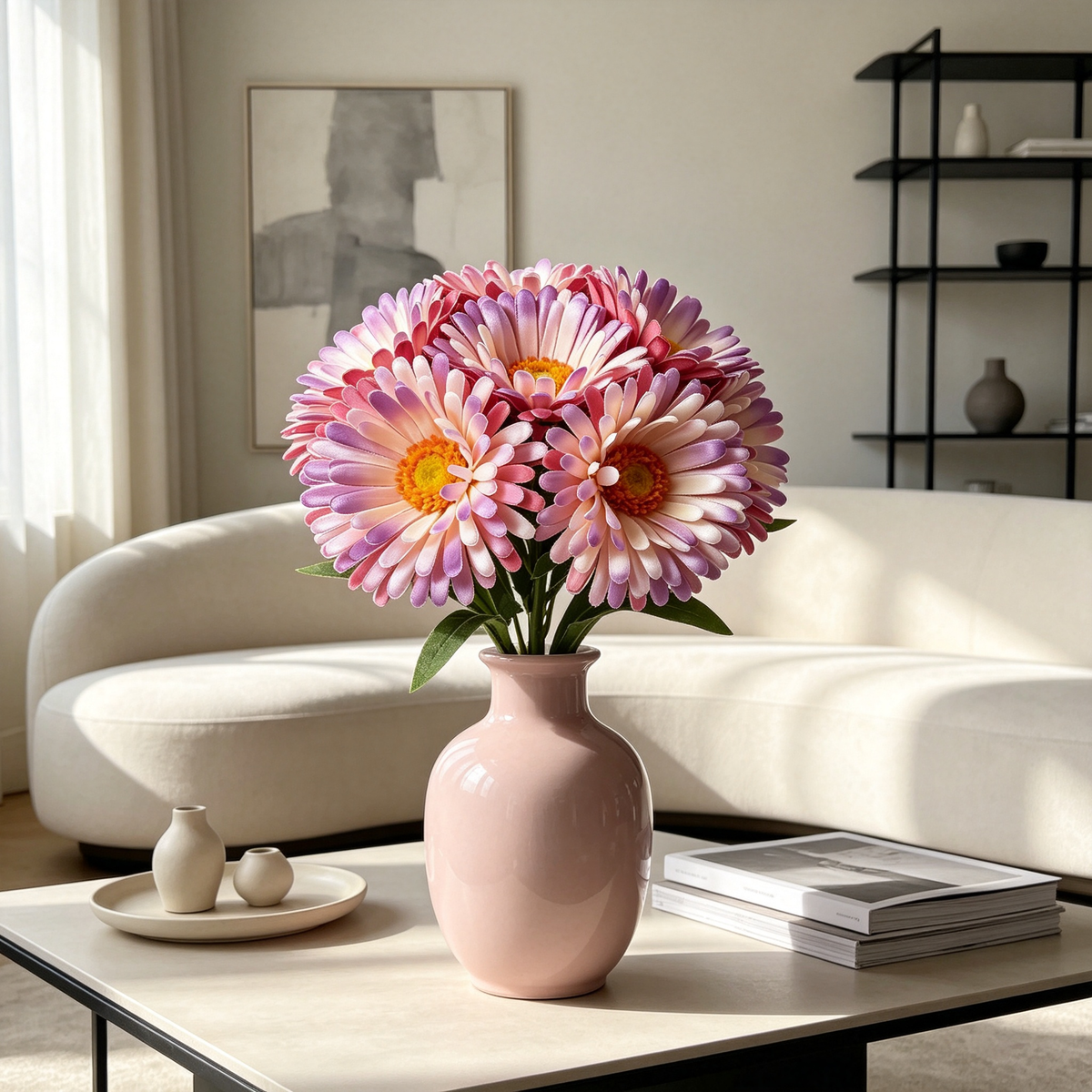 Artificial Aster Flower Bush Pink Purple Gradient Blooms