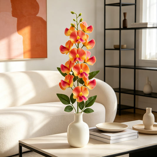 Artificial Sweet Pea Stem Orange Pink Blossoms