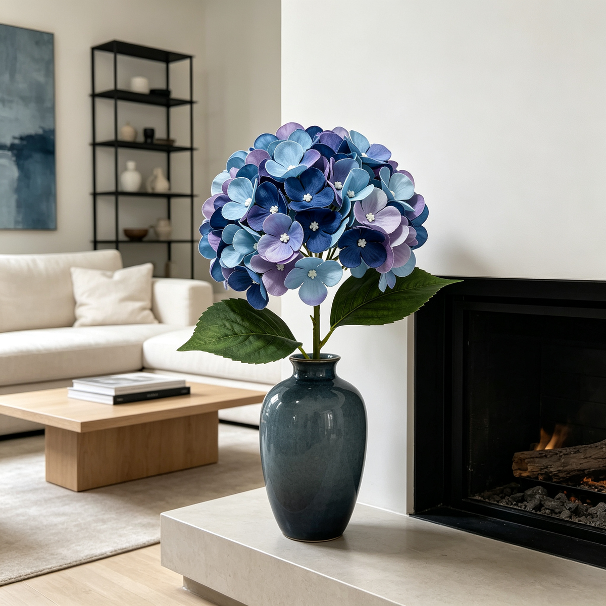 Artificial Hydrangea Stem Blue Purple Mixed Bloom