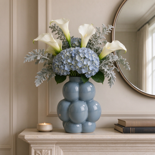 Dusty Blue Bubble Cluster Ceramic Vase
