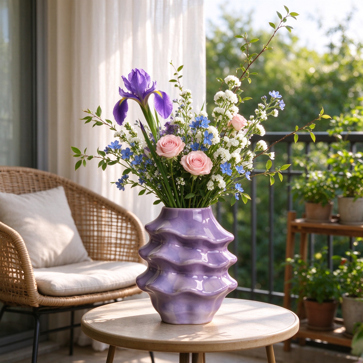 Lavender Wavy Tiered Ceramic Vase