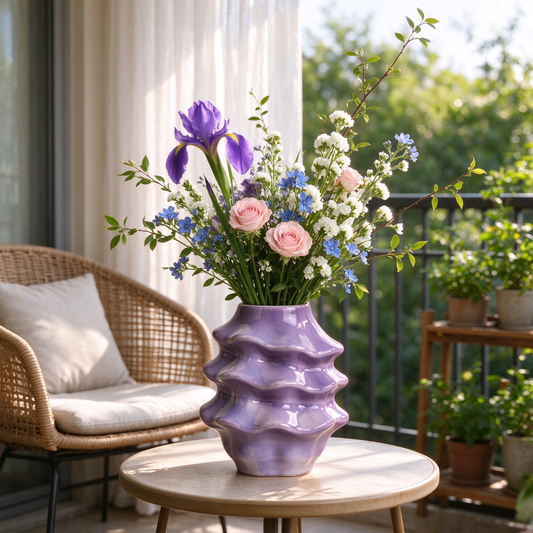 Lavender Wavy Tiered Ceramic Vase