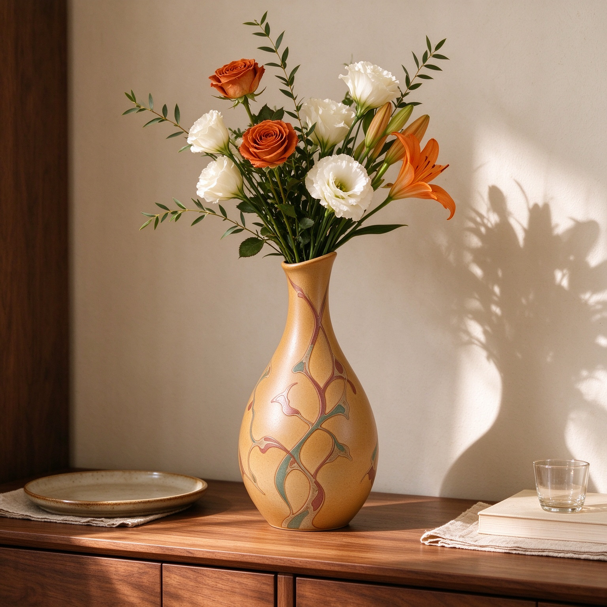 Abstract Vine Pattern Teardrop Ceramic Vase