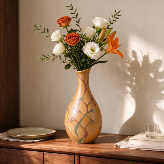 Abstract Vine Pattern Teardrop Ceramic Vase