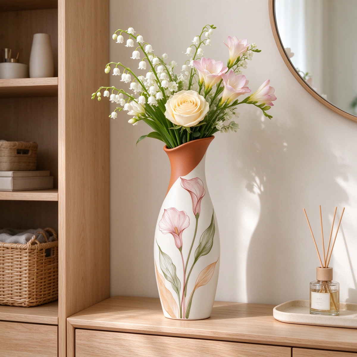 Watercolor Calla Lily Curved Spout Ceramic Vase