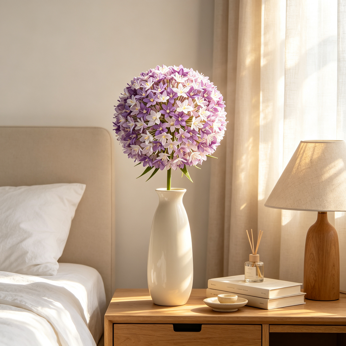 Artificial Allium Flower Stem Purple Globe Bloom