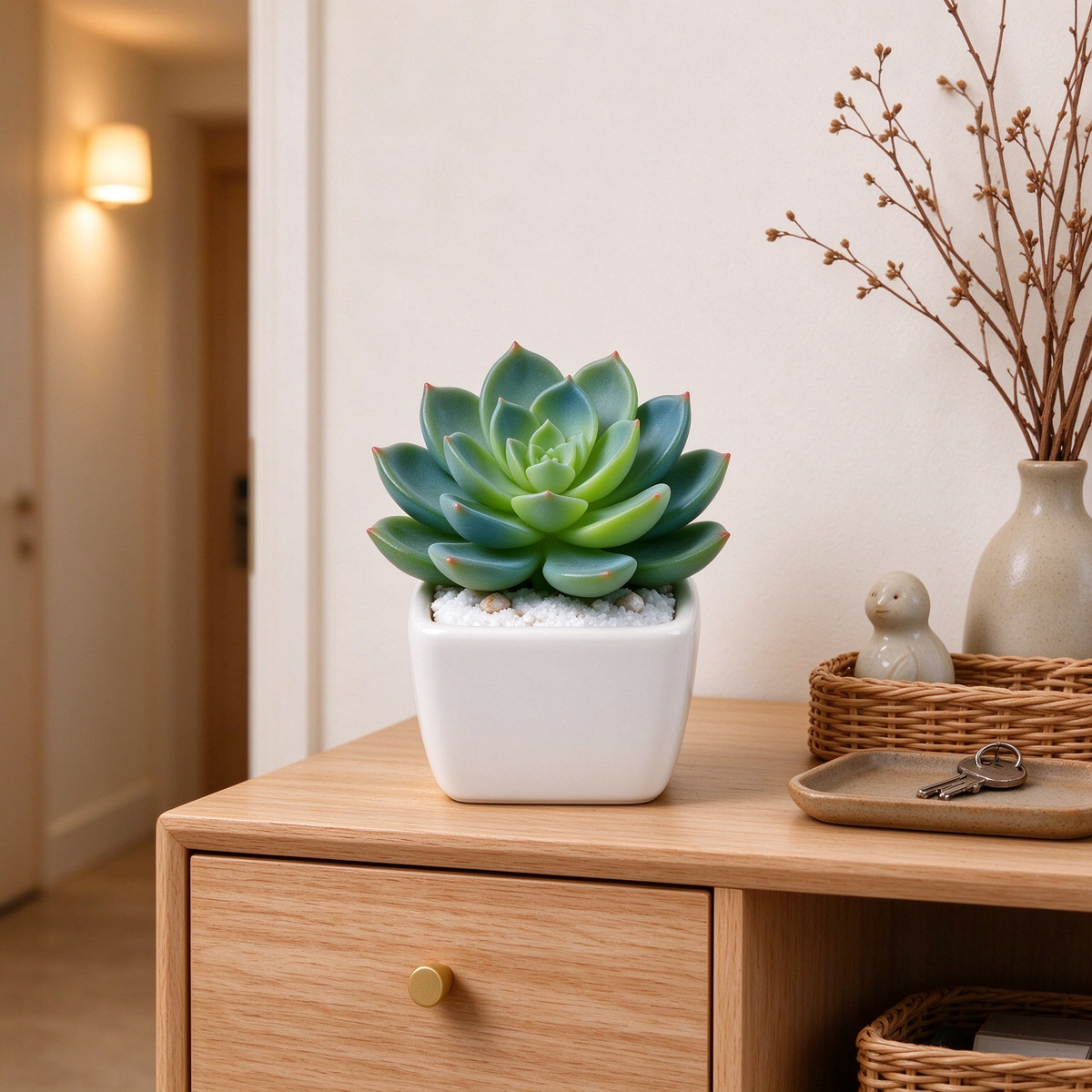 Mini Artificial Rosette Succulent in Square Pot