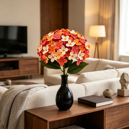 Artificial Hydrangea Bloom Orange Red Cluster