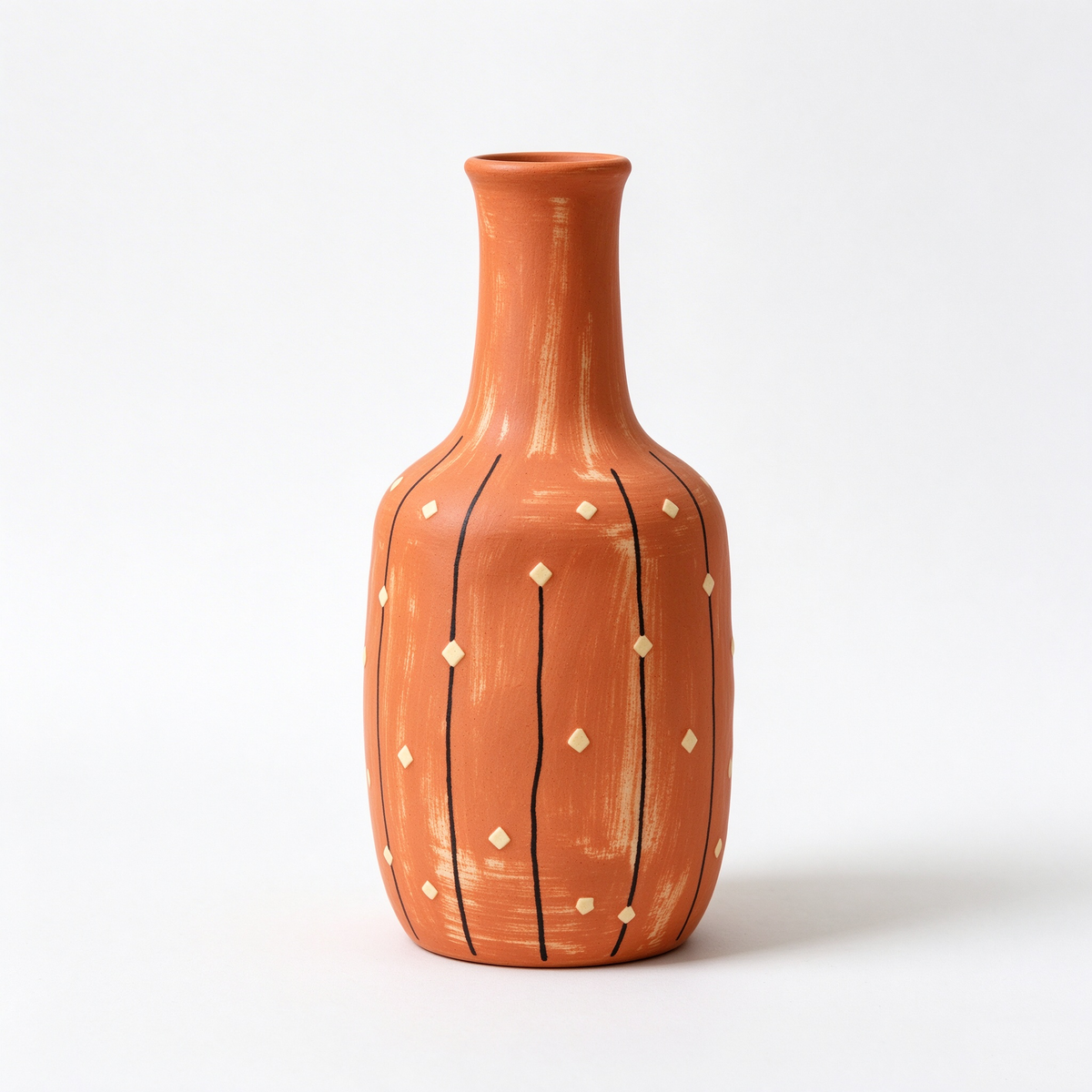 Terracotta Line And Dot Hand Decorated Bottle Vase