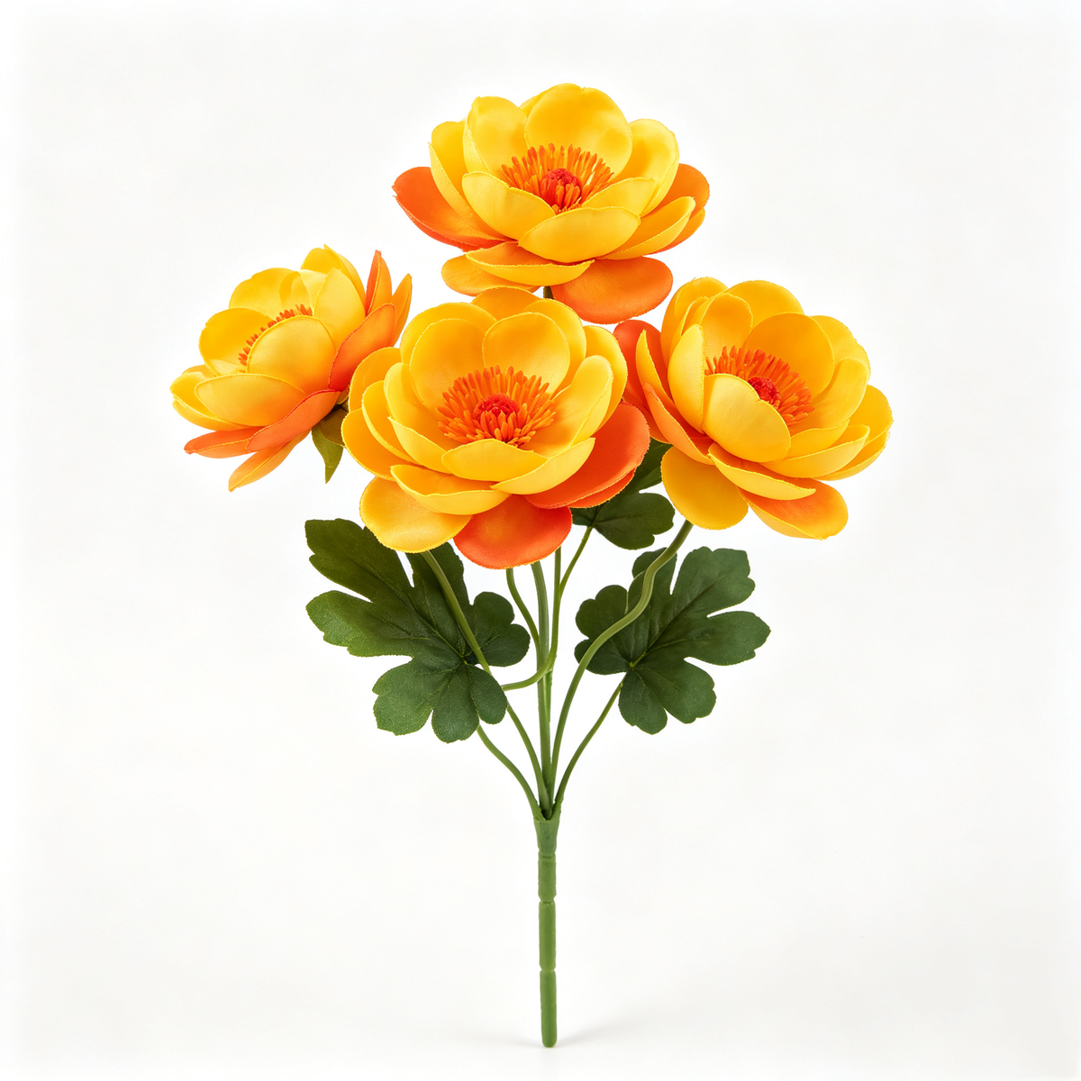 Artificial Ranunculus Stem with Four Yellow Blooms