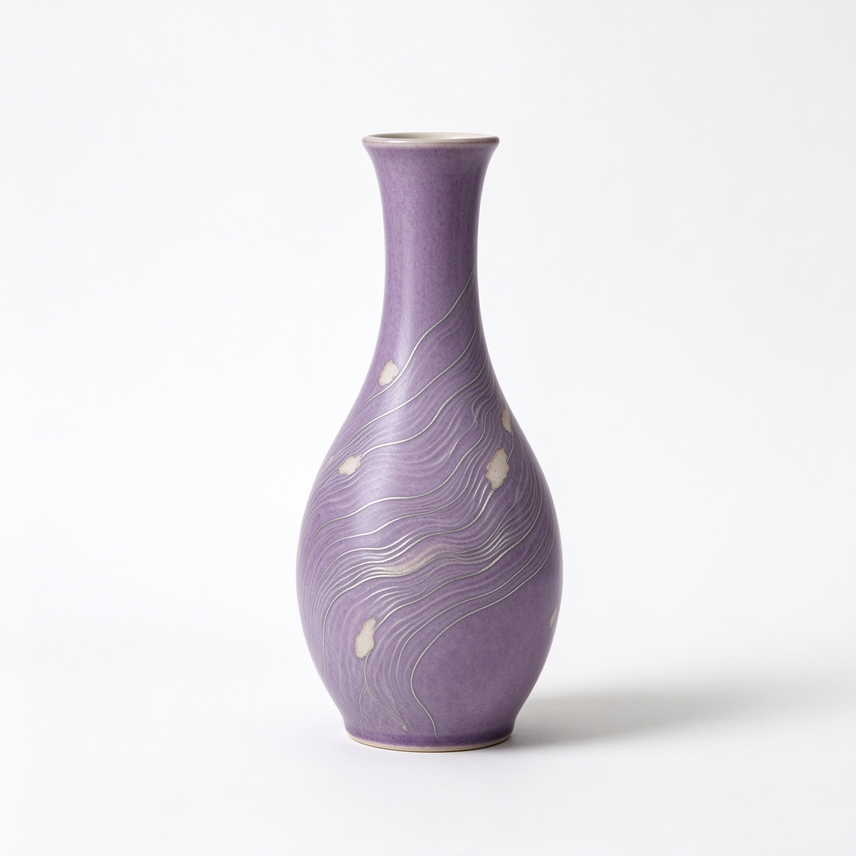 Lavender Wavy Line Teardrop Ceramic Vase
