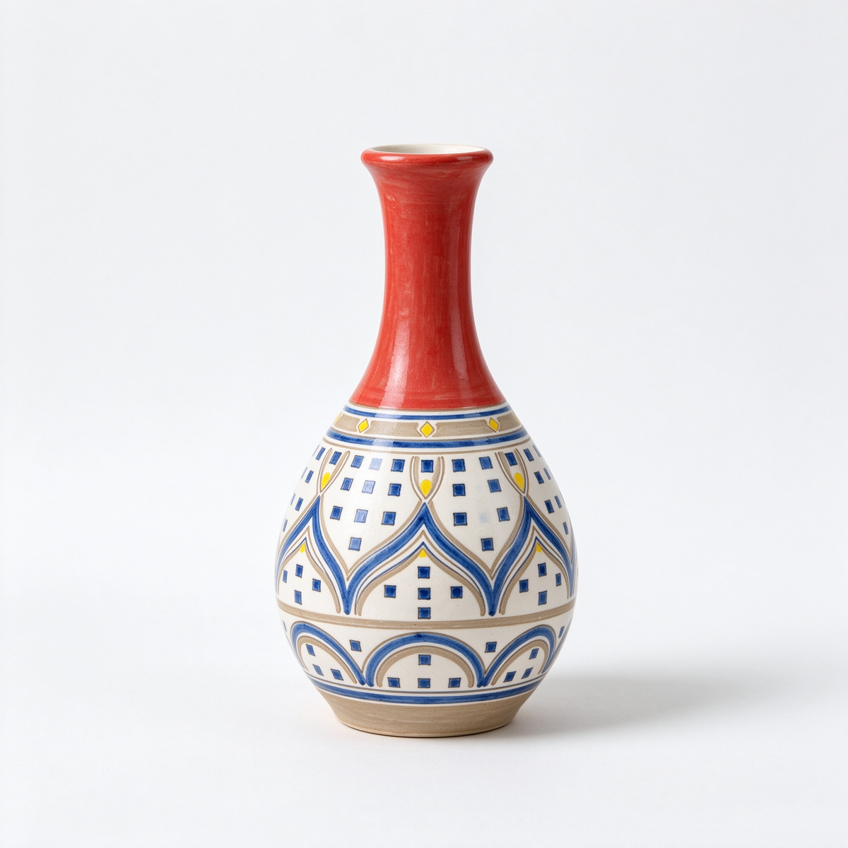 Red Neck Geometric Pattern Teardrop Ceramic Vase