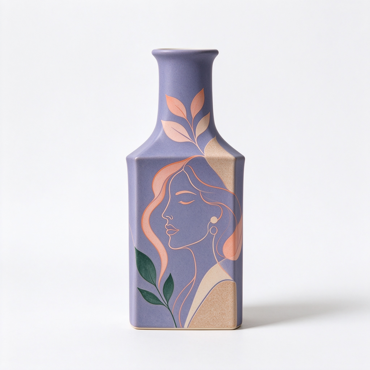 Lavender Line Art Woman Square Ceramic Vase