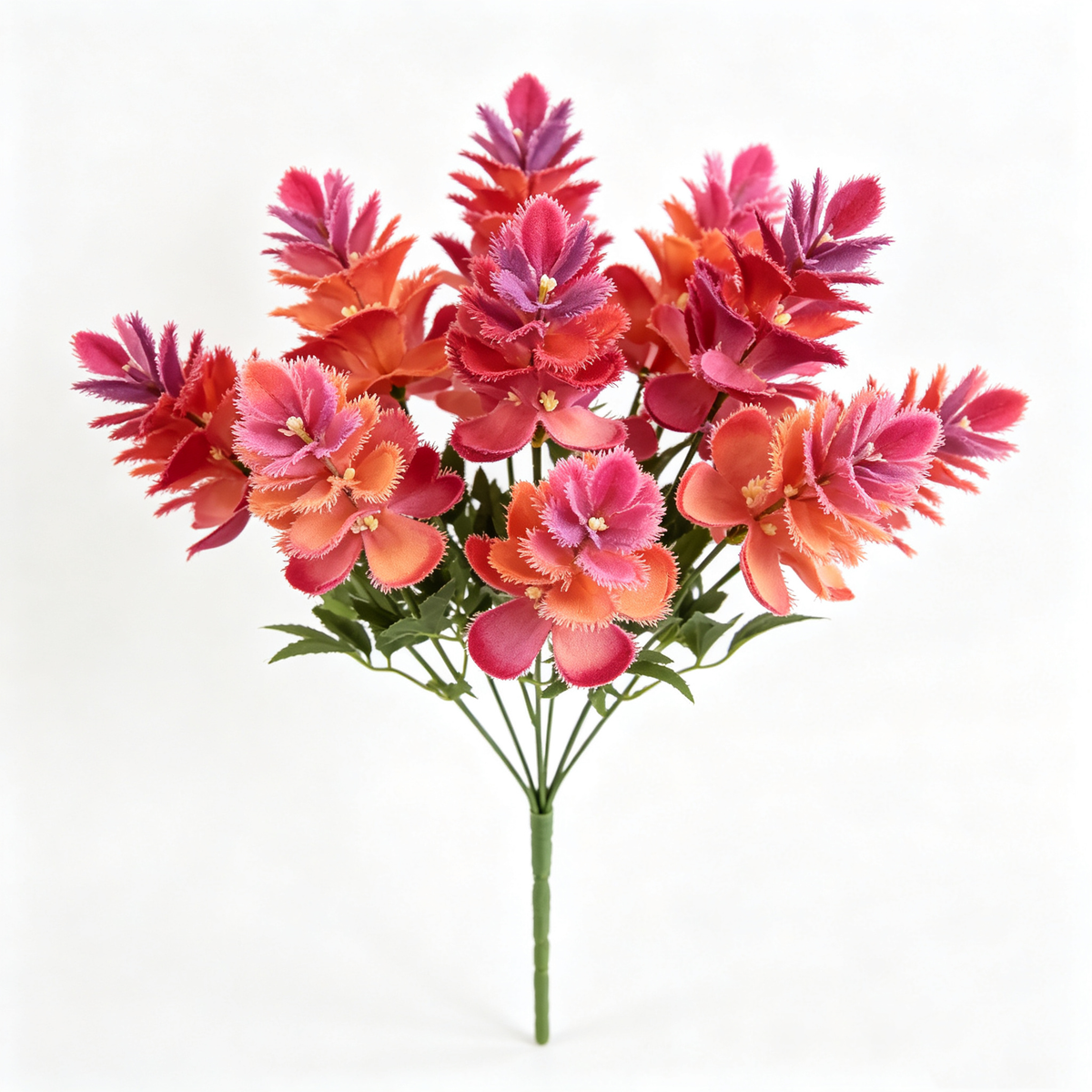 Artificial Fringed Flower Bush Red Orange Blend