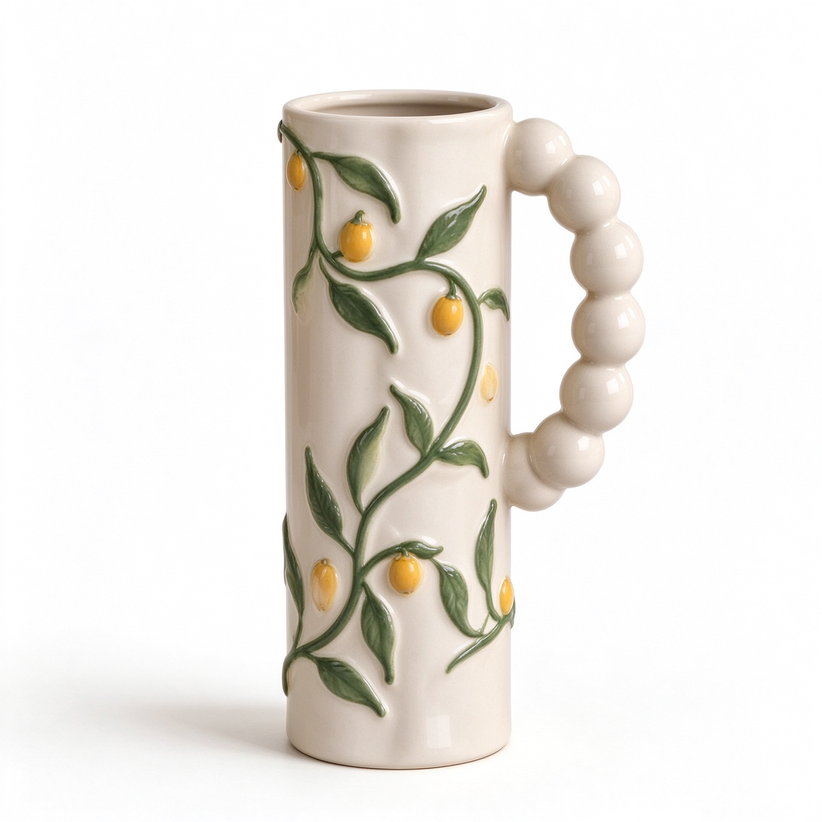 Embossed Lemon Vine Beige Ceramic Vase