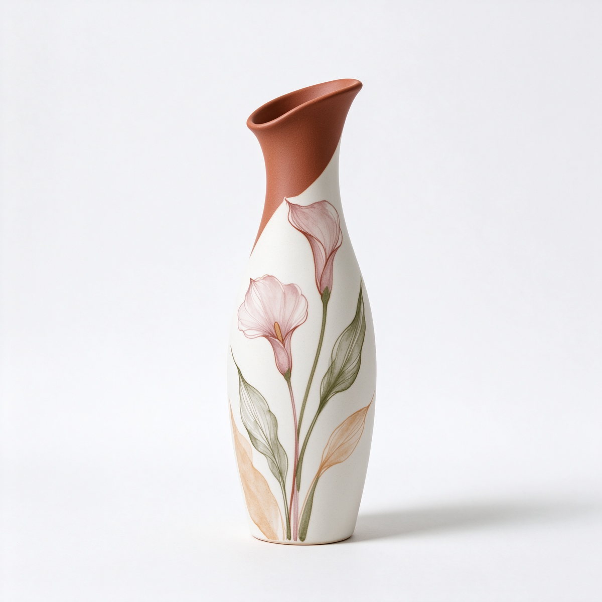 Watercolor Calla Lily Curved Spout Ceramic Vase