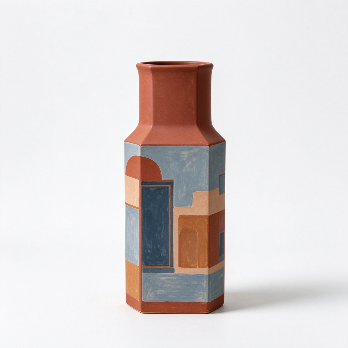 Geometric Arch Hand Painted Hexagon Ceramic Vase