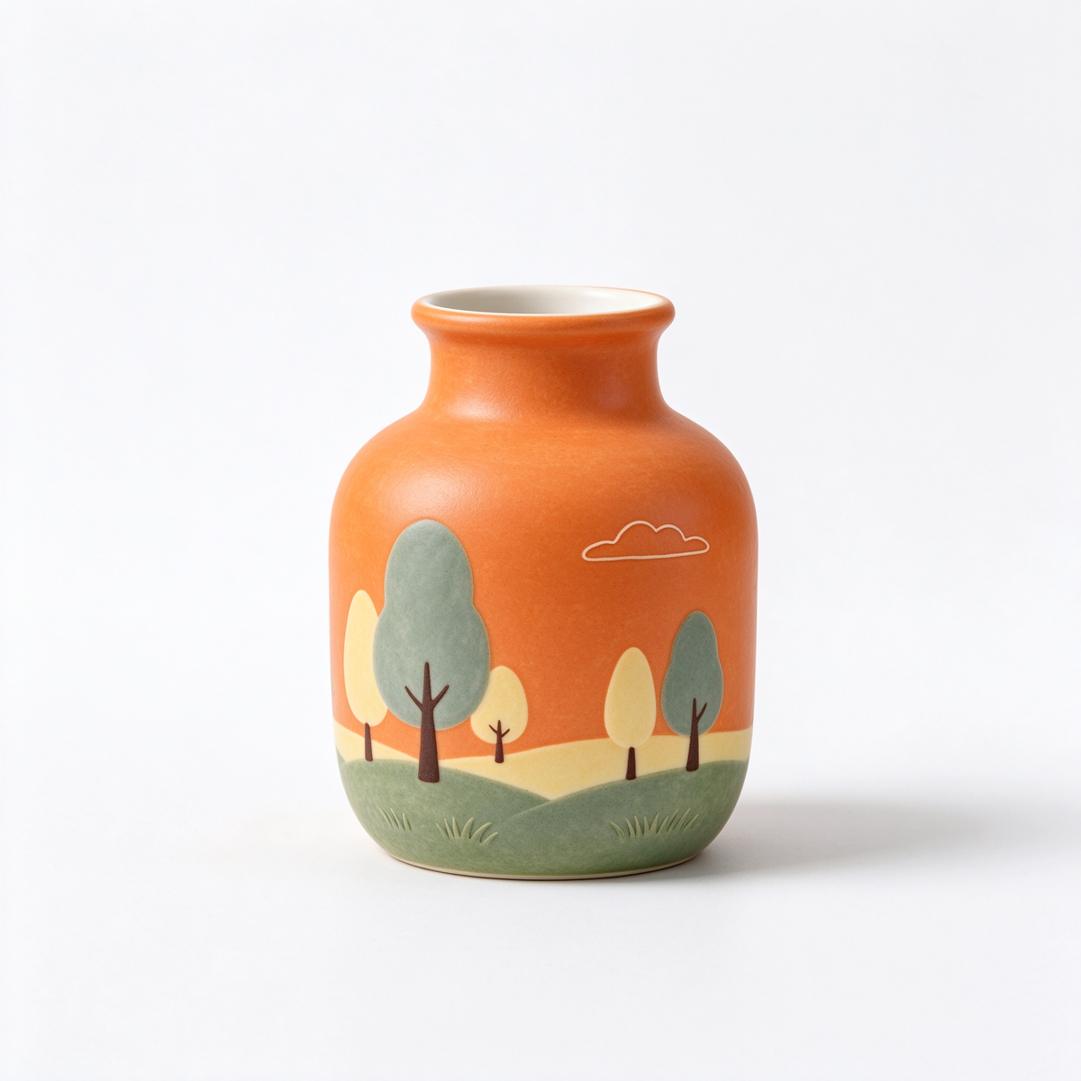 Rural Landscape Embossed Orange Ceramic Vase
